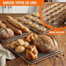 U Chef Rejilla de Enfriamiento para Repostería de 3 Niveles Estantes Apilables de Acero Inoxidable de 30 x 42 cm Aptas para Horno y Lavavajillas Ideales para Galletas Pan y Asado - como en la imagen - Ver 5