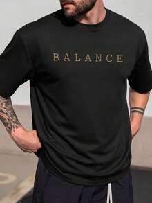 Fractyr 男士街头风圆领T恤 “BALANCE” 脑心解剖线条艺术印花，宽松休闲短袖上衣 - 黑色 - 查看 3