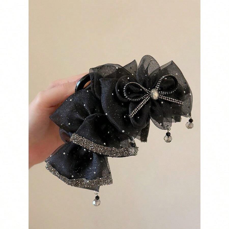 Versatile, Fashionable, Light And Luxurious, Star-Filled Bow Bow Clip, Large Hair Volume, Multi-Tie Shark Clip, Mesh Hair Clip, Hair Accessory - 13公分夾爪 - 查看 1