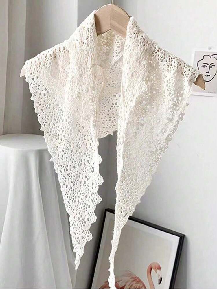Phụ kiện đội đầu không thể thiếu cho kỳ nghỉ hè: Khăn trùm đầu hình hoa hướng dương móc len, băng đô tam giác thoáng khí, vật dụng không thể thiếu cho những bức ảnh trên bãi biển. - Màu be - Xem 6