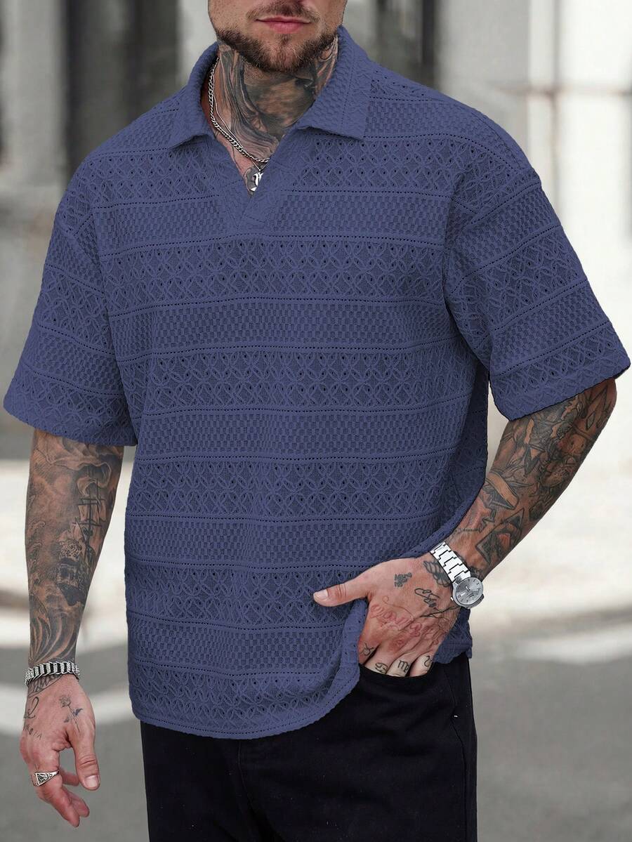 Camisa tipo polo de estilo urbano y retro para hombre, adecuada para primavera, verano y otoño - azul real - Ver 1