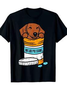 Antidepresivo piernas largas Pooh salchicha perro regalo para mascotas | - Camiseta, cuello de tripulación casual, tela microelástica, patrón impreso, mangas cortas, versión regular, perfecto para las señoras - Negro - Ver 2