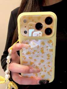 Yellow Base Shell Pattern Full Screen Yellow Floral 17 Pro Max Phone Case, Cute Korean Style Protective Cover For IPhone 17, 16 Pro Max - Yellow - View 7