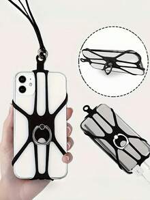 2 piezas Anillo universal anti-caída para soporte de teléfono, se ajusta a smartphones de 4.7" a 6.3", con cordón y funda de silicona hueca para teléfono - Multicolor - Ver 8