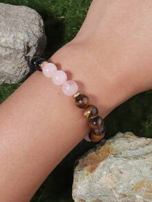 YAUKIA Pulsera de protección de ojo de tigre de moda para mujeres, cuarzo rosa y obsidiana, pulsera de atracción de manifestación, confianza, poder, joyería de yoga, regalo para mujeres y hombres, regalo perfecto para el Día de la Madre y el Día del Padre - Multicolor - Ver 2