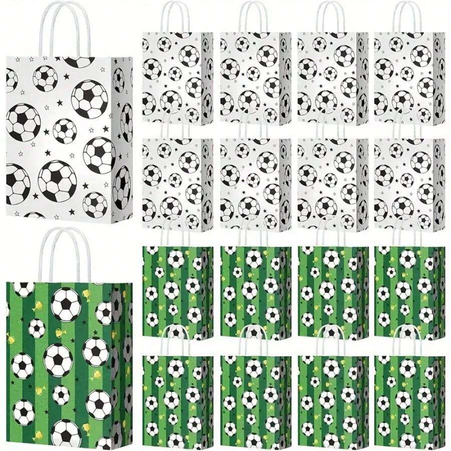FIFA 10/20个装足球主题派对牛皮纸袋，足球图案礼品袋带提手，运动比赛生日派对零食袋（随机混合款式） - 彩色 - 查看 1