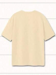 Women's T-Shirt With LA Hand Print,  Y2K Urban Casual Style, Comfortable T-Shirt, Relaxed Style, Urban Clothing, White Autumn T-Shirts, Summer Vintage Urban Style, Unisex Loose Cotton Short Sleeve Crew Neck T-Shirt - 杏色 - 查看 2