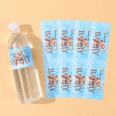 10/24 piezas Pegatinas de botellas de agua con tema de oso de peluche azul, pegatinas decorativas autoadhesivas impermeables para fiesta de cumpleaños, boda, baby shower, picnic, fiesta festiva, decoración de fiesta de cocina con tema de oso de peluche