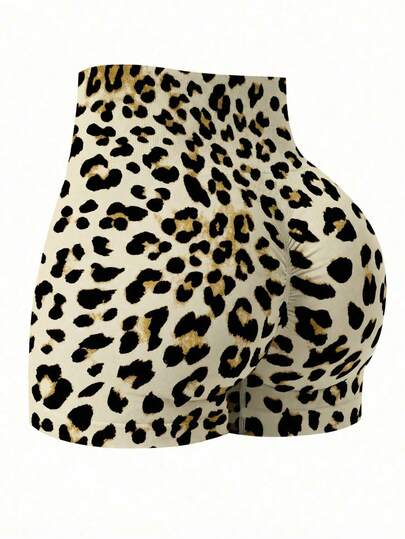 1pc High Waist Leopard Print Tight Shorts, Seamless Women's Leopard Print Sports Shorts Suitable For Yoga, Running, Hiking, Fitness, And Casual Wear At Home