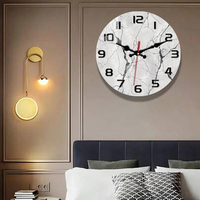1 chiếc đồng hồ treo tường bằng gỗ với vân đá cẩm thạch trắng, chủ đề giả tưởng, mặt kính cường lực nhiều lớp, bộ máy hoạt động êm ái, hiển thị kim chỉ giờ, thích hợp cho phòng khách, phòng học, trang trí phòng theo phong cách tối giản, món quà nghệ thuật đương đại tuyệt vời, chạy bằng pin (không bao gồm pin).