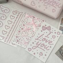 20pcs/15pcs/12pcs/1pc Y2K 粉色亮片水鑽貼紙，可移除壓克力寶石裝飾貼花，含愛心、蝴蝶結與翅膀圖案，適用於DIY手工、筆電、手機殼及情人節裝飾 - 粉色 - 查看 3