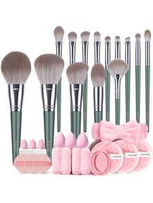 30 PIEZAS Juego de herramientas de maquillaje que incluye: 14 PIEZAS Juego de brochas de maquillaje + 3 PIEZAS Esponjas de maquillaje + 3 PIEZAS Esponjas de maquillaje mini + 3 PIEZAS Borlas de polvo de cojín de aire + 3 PIEZAS Esponjas de limpieza facial + 2 PIEZAS Correa de tazón de mano + 1 pieza Diadema + 1 pieza Herramientas de limpieza de brochas de maquillaje - Multicolor - Ver 12