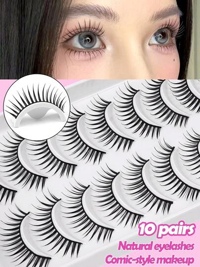 MAANGE 5/10 Natural False Eyelash, Good Breathability, Black U-Shaped Eyelash, Same Style As Japanese And Korean Girl Groups, Short Natural False Eyelash, Slim And Long 11mm False Eyelash, Transparent Root, Dynamic Energy False Eyelash