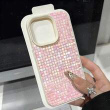 Ốp điện thoại thiết kế khảm kính màu hồng bóng, tương thích với iPhone 17, 17 Air, 17 Pro, 17 Pro Max, có họa tiết cầu vồng và vân vải, chất liệu TPU chống sốc. - cổ trắng - Xem 2