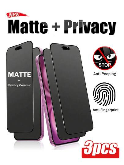 3pcs Matte Anti-Peeping Screen Protector, Anti-Fingerprint, Lightweight, Suitable For Long Video Calls Or Gaming, Provides Stable Screen Protection At Home Or On The Go, Compatible With IPhone 17E/17 Pro Max/17 Pro/17Air/17/16e/16 Pro Max/16 Pro/16 Plus/16/15 Pro Max/15 Pro/15 Plus/15/14/13/12 And More