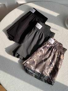 Set de 3 shorts casuales con estampado de lunares, estampado de leopardo claro y estampado de leopardo marrón oscuro, de tela tejida, adecuados para uso diario, set de shorts con estampado de camuflaje, adecuados para el uso diario, citas, fiestas, otoño/invierno/verano, Navidad, Año Nuevo, Acción de Gracias, fiestas, bodas, playa, ceremonias de graduación, moda, elegante, casual, salidas, citas, reservas, viajes, brillante, Día de San Valentín, elegante, vacaciones, casual, Y2K, salidas, ceremonias de graduación y otras ocasiones. - Gris - Ver 5