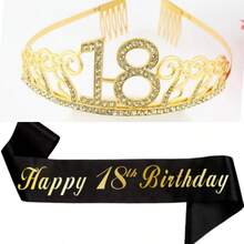 2 peças/Conjunto Tiara de Coroa de Aniversário Faixa Mulheres 16th 18th 21st 30th 40th 50th 60th 70th 80th Feliz 16th 18th 21st 30th 40th 50th 60th 70th 80th Decoração de Festa de Aniversário Lembrancinhas - Visão 21