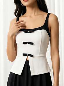 Women's Summer Contrast Color Slit Hem Waist-Cinching Tank Tops  Soft Breathable Daily Party - White - View 2