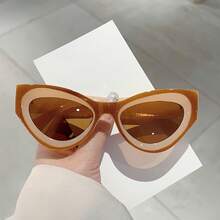 She Can'see Without Her Glasses. 1 Pair Of Women's Retro-Eye Glasses - Light Blue Wide Round Frame, Non-Prescription,, Metal Hinges, Lightweight Material, Suitable Daily Wear And Computer Use, Fashionable Style - 深藍色漸層綠灰 - 查看 2