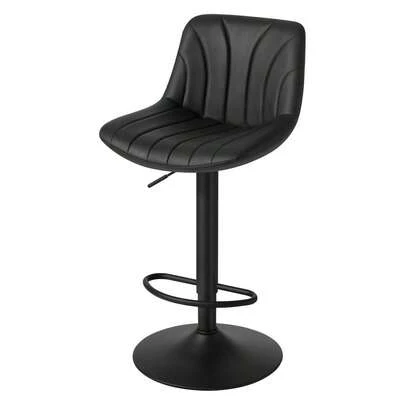 VASAGLE Bar Stools Set Of 2, Adjustable Bar Chairs With Backs, 360° Swivel, Metal Footrest, Barstools, For Kitchen Dining Reception, PU Leather, Ink Black ULJB181BH01