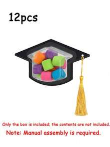 12 Clear Candy Boxes Shaped Like Graduation Caps With Tassels, Perfect For Back-To-School Gifts, Classmate Party Gift Wrapping, Graduation Party Decorations, Gift Boxes, Suitable For Event Decorations, Celebrating Graduation, And Party Favors. - Multicolor - View 13