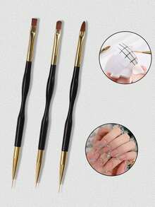 3 Piezas Juego de 1 Pincel Doble para Diseño y Dibujo de Arte de Uñas - Kit de Herramientas de Decoración y Detalle de Uñas, Accesorios de Dibujo DIY, Suministros de Arte de Uñas, Bolígrafos para Diseño de Uñas de Gel, Aplicadores de Gel Moldeador, Bolígrafos de Punta Fina para Arte de Uñas Casero DIY - Multicolor - Ver 1