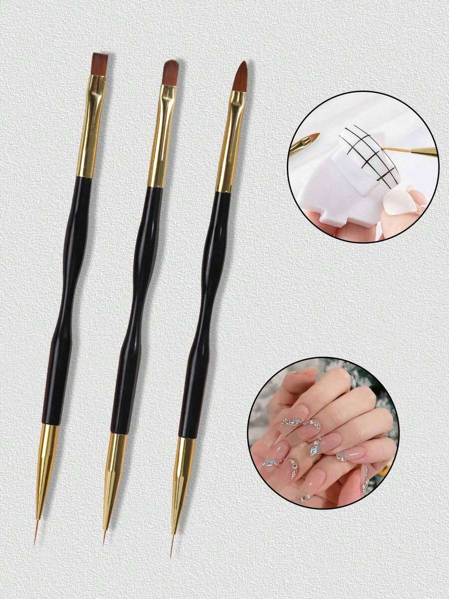 3 Piezas Juego de 1 Pincel Doble para Diseño y Dibujo de Arte de Uñas - Kit de Herramientas de Decoración y Detalle de Uñas, Accesorios de Dibujo DIY, Suministros de Arte de Uñas, Bolígrafos para Diseño de Uñas de Gel, Aplicadores de Gel Moldeador, Bolígrafos de Punta Fina para Arte de Uñas Casero DIY - Multicolor - Ver 1
