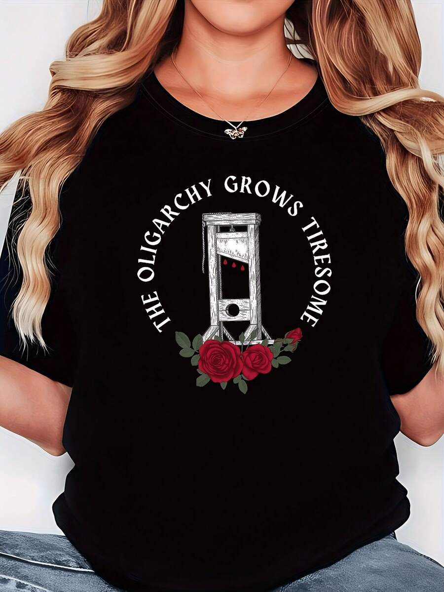 Unisex T-Shirt With A Guillotine Design Featuring Anti-Capitalist, Social Justice, And Anarchist Themes, Promoting The "Eat The Rich" Idea Inspired By The French Revolution. This Black, Short-Sleeved T-Shirt... - 黑色 - 查看 1