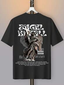 Men's T-Shirt With Angel Design - Black - View 2
