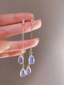 1pair Rhinestone Detail Water Drop Earrings - 1對 - 查看 1