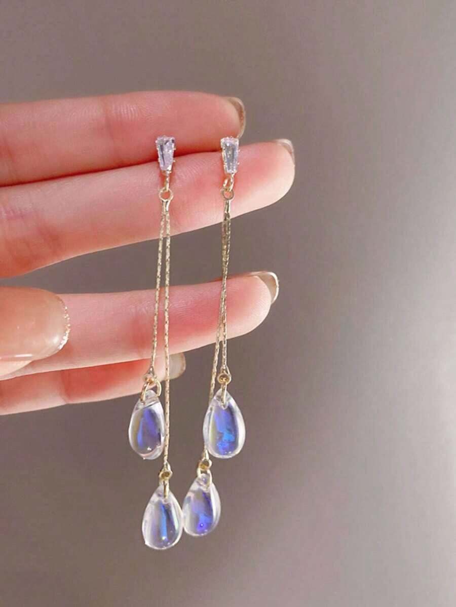 1pair Rhinestone Detail Water Drop Earrings - 1對 - 查看 1
