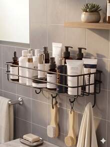 1pc No Drill Bathroom Shelf, Wall Mounted Shower Caddy, Corner Rack, Wall Hanging Storage Unit, Suitable For Kitchen, Home And Bathroom Decor, Storing Shampoo Etc.; Autumn Decor, Back To School Bathroom Accessory - White - View 7