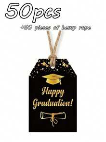 50pcs Graduation Party Thank You Cards With Jute Rope, "Congratulations On Graduation" Black Gold Graduation Theme Design, Gift Decor Thank You Tags, Colorful Cartoon Thank You Cards, Graduation Gift Packaging Labels, Party Favor Tags, Graduation Thank You Cards, Party Decorations, Suitable For Graduation Party, Guests, Party Favors, Birthday, Party Gifts And Guest Gifts - View 13