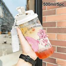 1/5 个 500ml 浪漫蝴蝶玫瑰印花塑料杯，带吸管、挂绳和防漏盖，透明冰咖啡杯，印有励志名言“让你的梦想成为你的翅膀”，非常适合日常使用，也是送给女孩的理想情人节礼物。 - 多色-蝴蝶玫瑰 - 查看 15