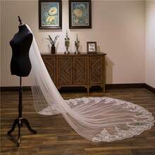 2026 Hot  White Ivory Sequins Lace Edge Veils One Layer Cathedral Length Wedding Bridal Veil With Comb Long Woman Illusion Tulle - Ngà voi - Xem 4