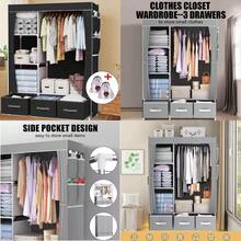 Large Fabric Canvas Wardrobe With Clothes Hanging Rail Shelving Storage Closet - VJO0099 - View 2