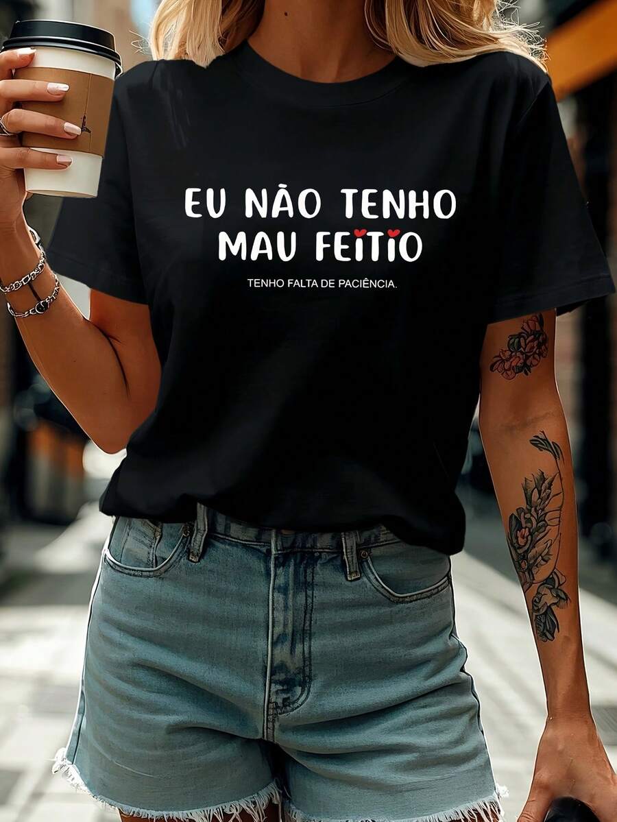 No estoy mal temperado, me falta paciencia. Expresión humorista de la carta impresa de la mujer cuello redondo primavera y verano camiseta