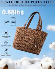 Puffer Tote Bag For Women, Quilted Cotton Laptop Work Tote Shoulder Bag For College School, Teacher, Nurse, Travel | Top Full-Zip Closure, Lightweight, Puffy, With Cosmetic Bag, 40 OZ Tumbler Holder, 14" Computer Bag, Ideal Gift For Women, Leopard - Beo - Xem 4