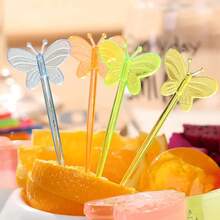 25pcs -Disposable Plastic Colored Fruit Fork, Butterfly Fruit Pick, Toothpick, Fruit Fork - View 9