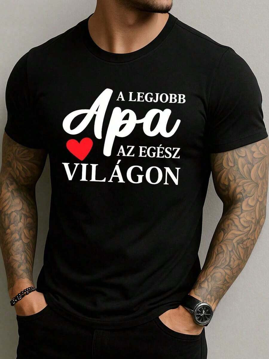 GiftManfinity Dauomo Camiseta Para Hombre Con Cuello Redondo, Manga Corta Y Estampado De LetrasSoft - Negro 2 - Ver 1
