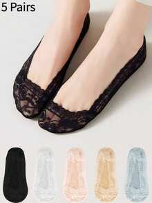 Women's Transparent Lace Loafer Socks, Invisible Non-Slip Low-Cut Socks, Christmas Gift - Multicolor - View 8