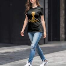 T-Shirt With Gold Trophy Print, Unisex, Casual, Comfortable, Urban Fashion, Football Style, Ideal For Fans, Games, Sporting Events, Lightweight, Breathable Fabric, Perfect Fit, HEXA Shirt, 100% Cotton, Modern Look, Versatile, High Quality, Everyday Use - 黑色 - 查看 8
