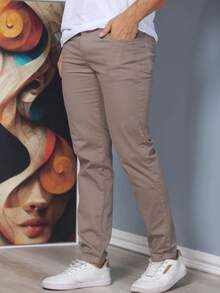 Men's Colored Slim Fit Twill Pants With Lycra - Top Line - Moca - Ver 3
