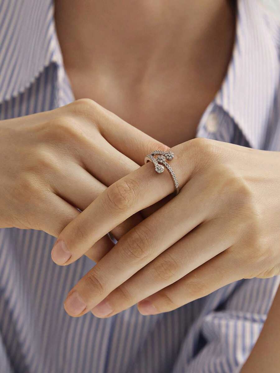 1pc Women's Copper Material Ring, Fashion For Commuting And Party Accessories - Silver - View 1
