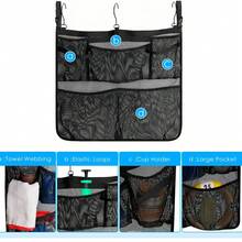 24"X20" Ground Swimming Pool Storage Bag With Hooks, Mesh Organizer Bag For Storing Pool Toys, Metal Frame Pool, Towels And Drinks (Black) - Black - View 8