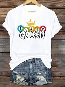 Impresión de la carta inglesa, camiseta suelta y cómoda, ropa de casa linda, ropa deportiva, ropa al aire libre, camiseta de trabajo y fiesta, camiseta, camiseta impresa - Blanco - Ver 2