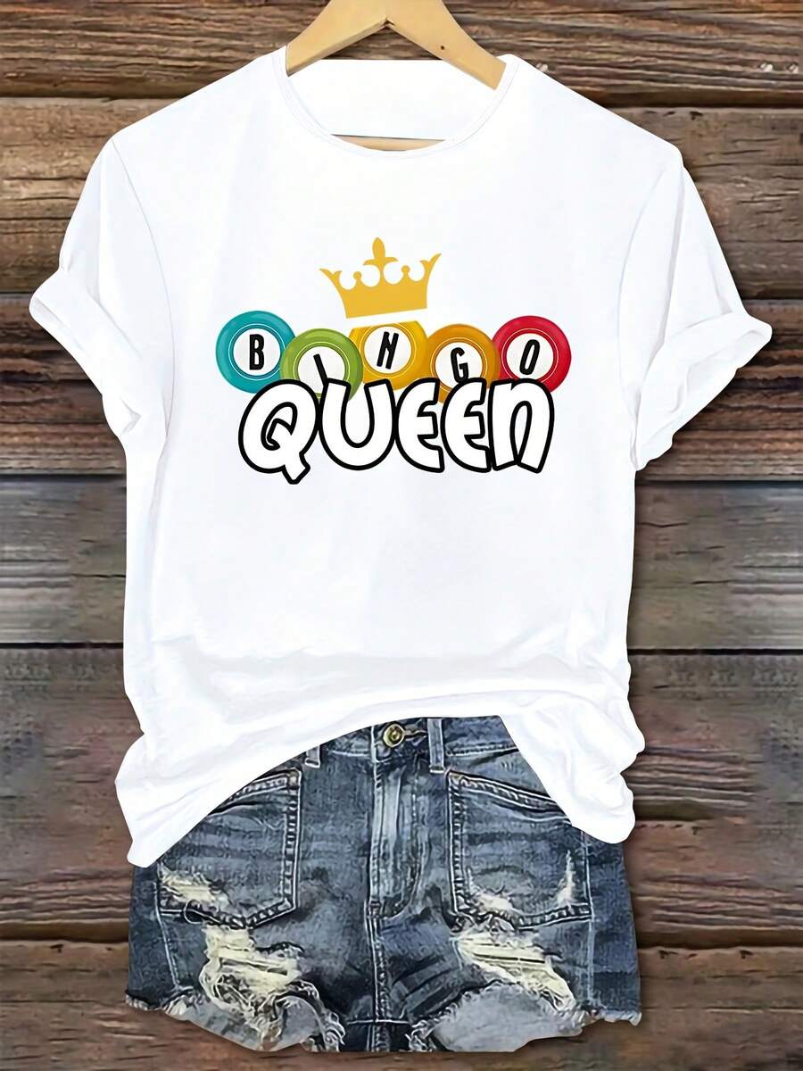Impresión de la carta inglesa, camiseta suelta y cómoda, ropa de casa linda, ropa deportiva, ropa al aire libre, camiseta de trabajo y fiesta, camiseta, camiseta impresa