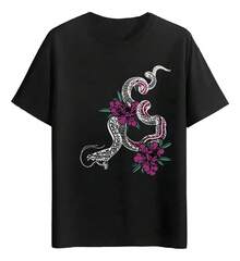 Playeras Serpiente Con Flores Moradas - Negro - Ver 6