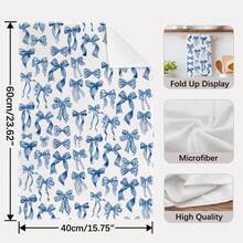2pcs Blue Bowknot Pattern Kitchen Towels, Watercolor Style Seamless Bowknot Design, Rectangular Super Soft Microfiber Kitchen Towels, Dish Cloths, Cleaning Rags, Hand Towels, Cooking Baking Tea Towels, Kitchen Decor, Housewarming Gift, Birthday Gift, Bathroom Cleaning Wipes, Decorative Towels - Multicolor - View 4