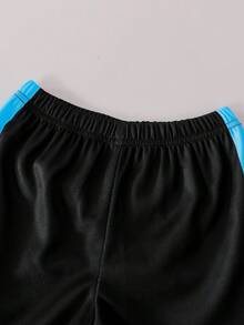 2pcs/Set Young BoyFootball Net Print & Contrast Color Casual Sports Style Outfit, Suitable For Daily Wear, Sports, Football Match, Spring/Summer - Black - View 3